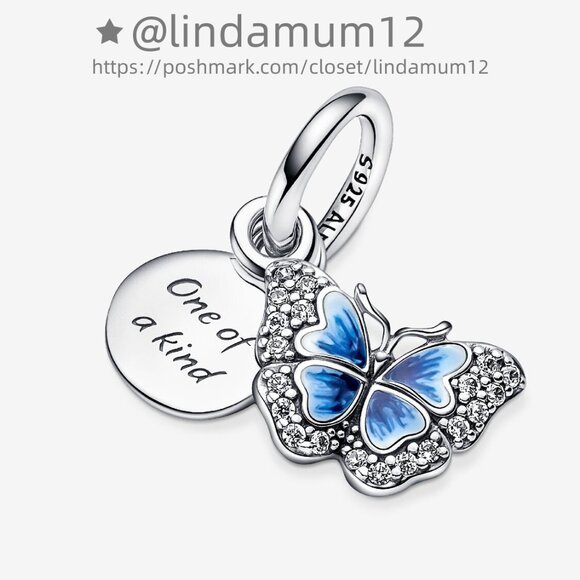 Pandora Blue Butterfly & Quote Double Dangle Charm - Picture 2 of 6
